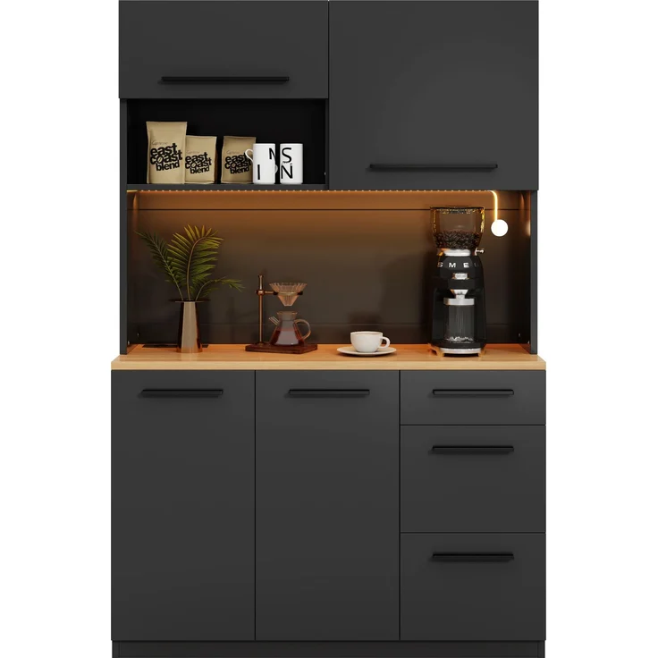 Buffetschränke, Esszimmer-Hochschrank 120×40×180 cm, mehrstufigem Stauraum, integrierter Steckdose sowie USB-C- und USB-A-Anschlüssen,Mit farbigem Lichtstreifen, Schwarz – Bild 10