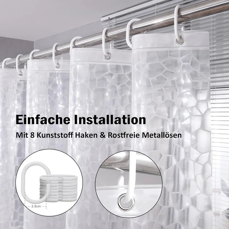 Duschvorhang Wasserdicht 120x200cm 3 Magnete Eva 3D Muster 8 Ringe Anti-schimmel – Bild 6