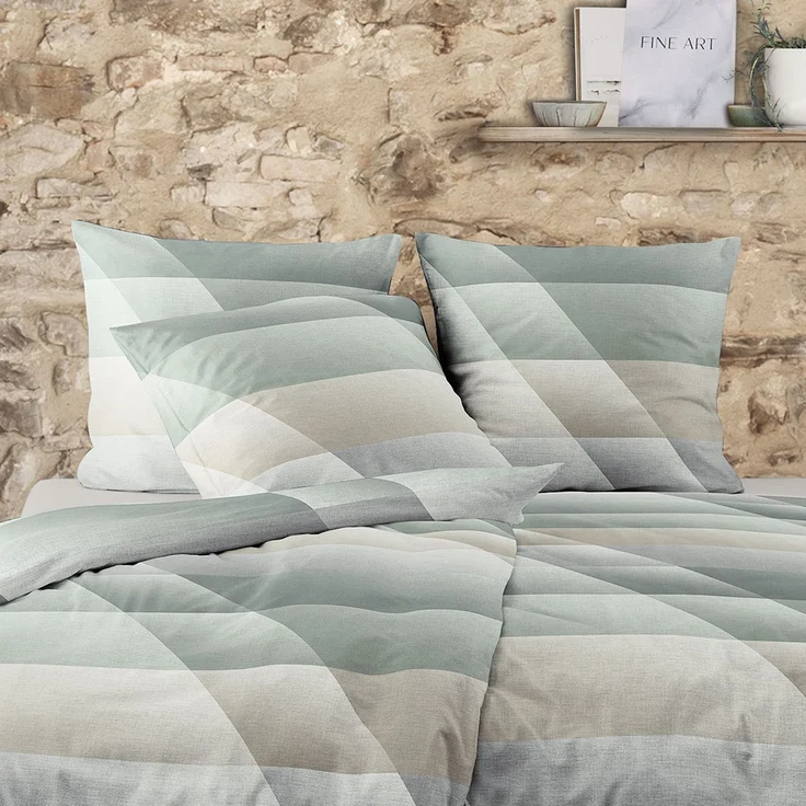 Irisette Mako Satin Bettwäsche Wave 8525-31 Streifen salbei 135x200 – Bild 3