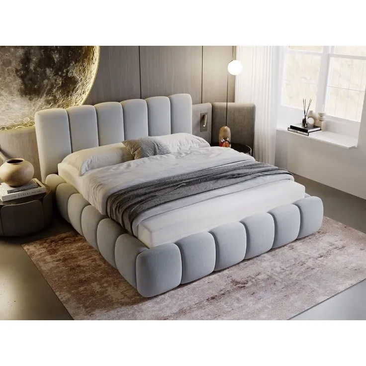 GRAINGOLD Cloud Bett 140x200, Polsterbett mit Bettkasten, Velvet-Stoff, mit Kopfteil, Hellgrau – Bild 4