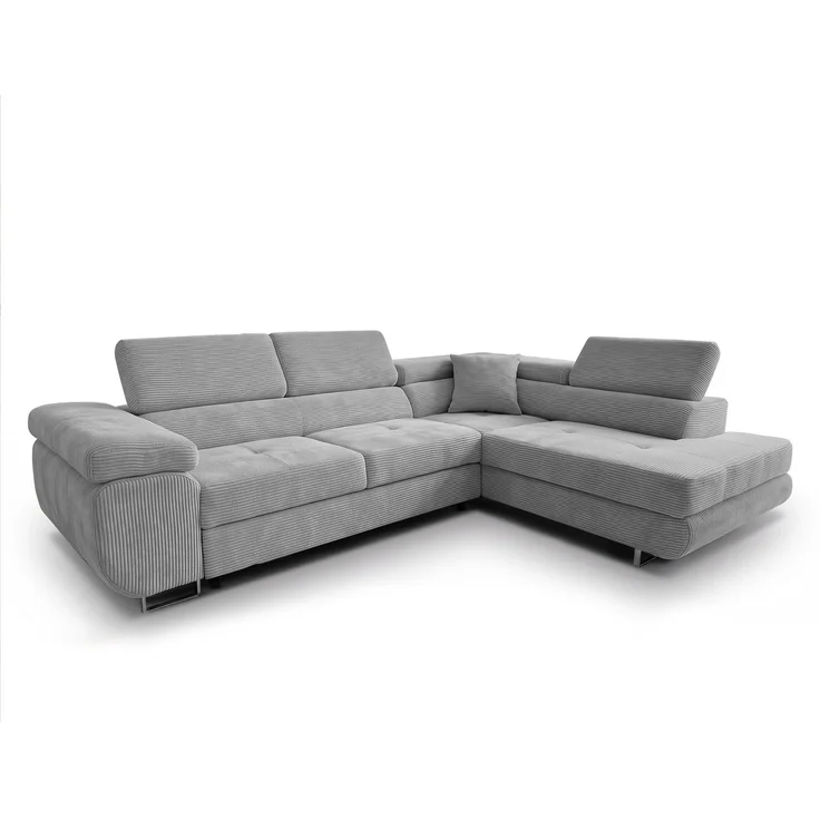 AX LIVING Konak Cord-Schlafsofa R Hellgrau 276 cm breit – Bettkasten & Kopfstützen – Bild 7