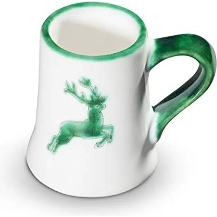 Grüner Hirsch, Stamperl (Höhe 5,5cm) - Gmundner Keramik Becher - Mikrowelle geeignet, Spülmaschinenfest