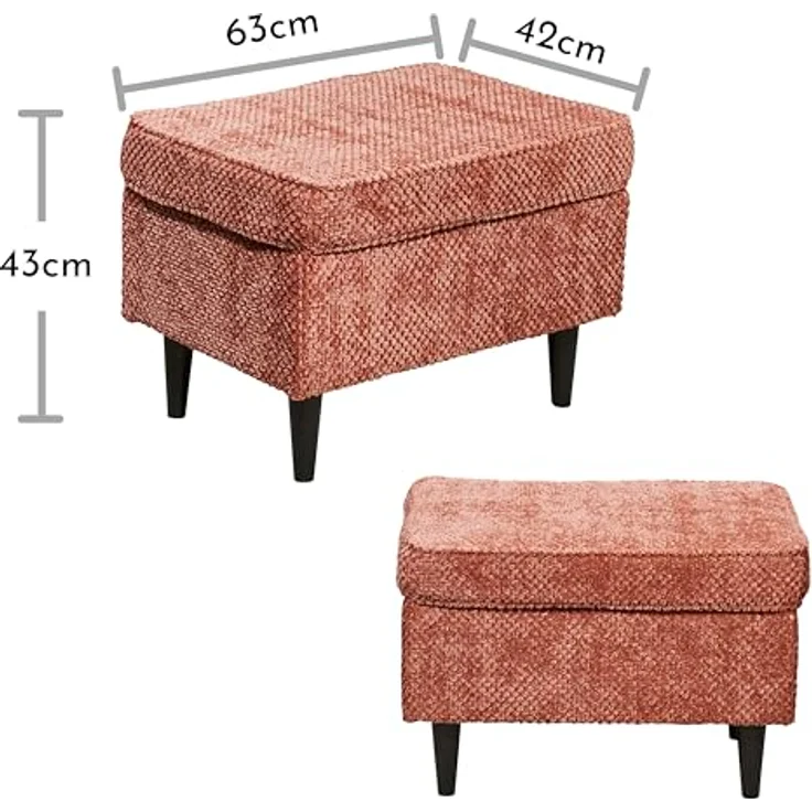 OSKAR Fußhocker gepolstert, Coral - Vintage Polsterhocker für Sessel, Couch und Sofa - 63 x 43 x 42 cm (B/H/T) – Bild 4
