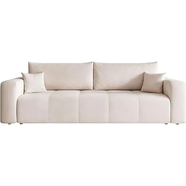 Sofa mit Schlaffunktion (125 x 200 cm) und Bettkasten (Massivholz + MDF), mit Ziersteppung auf der Sitzfläche, 93 x 244 cm