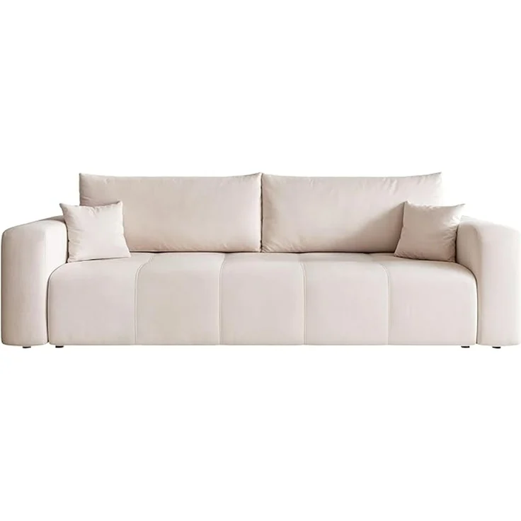 Sofa mit Schlaffunktion (125 x 200 cm) und Bettkasten (Massivholz + MDF), mit Ziersteppung auf der Sitzfläche, 93 x 244 cm – Bild 1