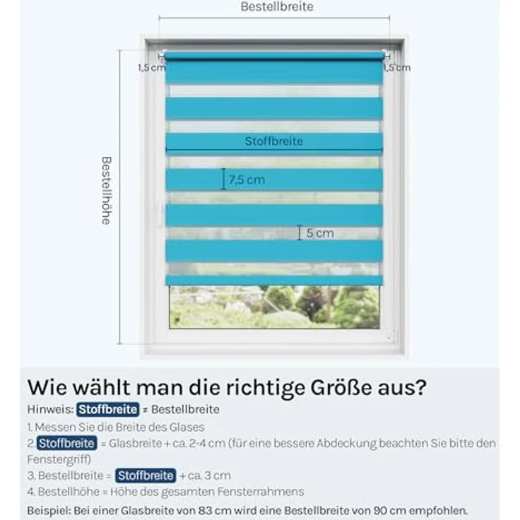 WOLTU Doppelrollo Klemmfix ohne Bohren Türkis B75 x H150 cm, Duo Rollo lichtdurchlässig Fensterrollo für innen verdunkelnd, Zebrarollo mit Kettenzug - Seitenzugrollo für Fenster und Tür – Bild 6