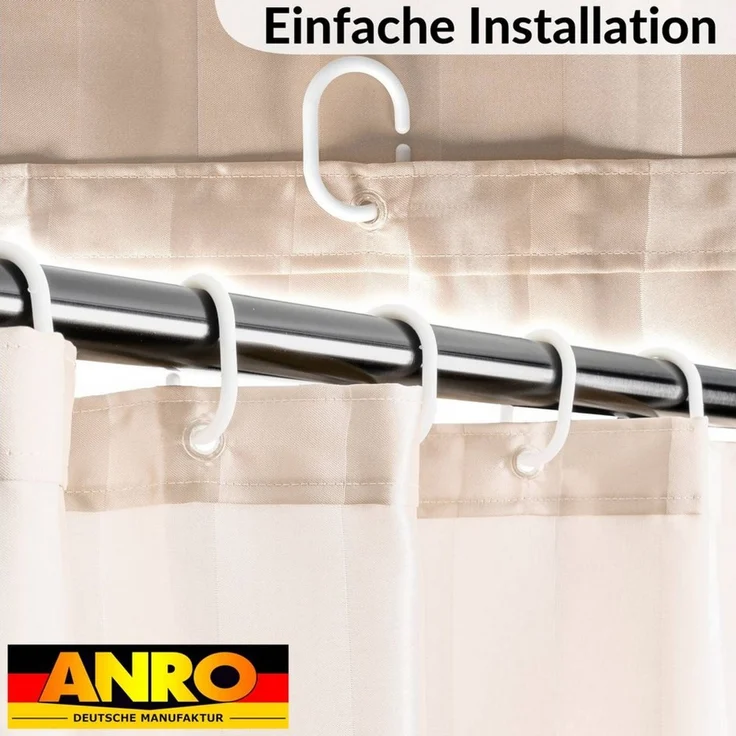 ANRO Duschvorhang aus Italien hochwertiger Badevorhang Textil mit Ösen und Haken Breite 120 cm (Packung, 1-tlg, Duschvorhang inkl. Aufhängeringe), robuster Vorhang Stangenaufhängung in Größe 200x120cm in natur – Bild 3