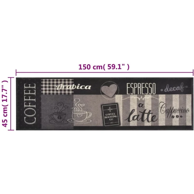 vidaXL Küchenteppich Waschbar Coffee Schwarz 45x150 cm Samt 136555 – Bild 4