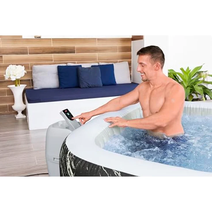 Bestway LAY-Z-SPA® Hollywood AirJet™ LED-Whirlpool für 6 Personen, 180 x 180 x 66 cm, Marmor-Optik (Marquinia), 778 l Wasserkapazität, automatisches Heizen bis 40 °C – Bild 4