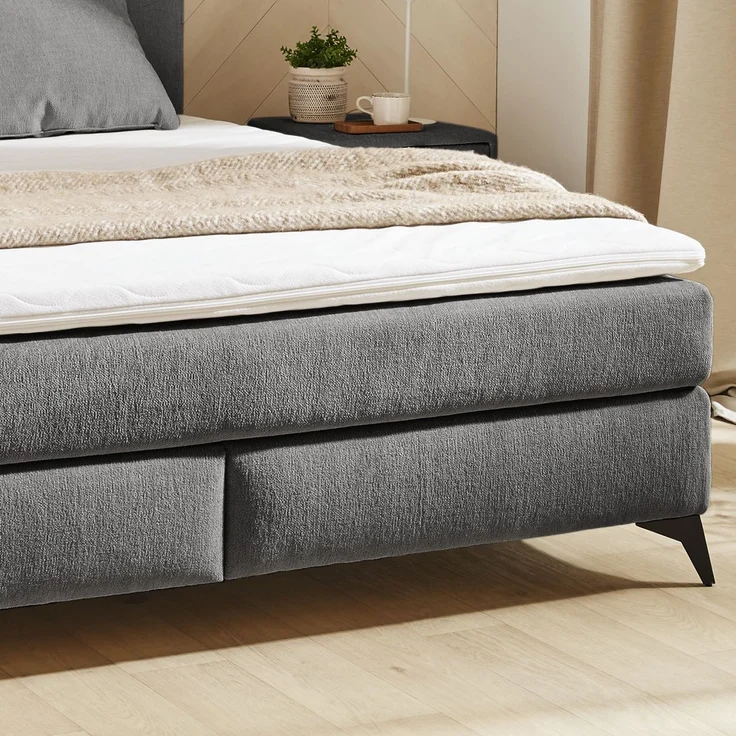 Boxspringbett 180x200 H4 Federkernmatratzen Bonell Topper in Chenille Dunkelgrau – Bild 8