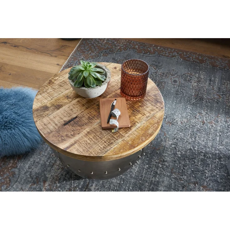 Wohnling Runder Couchtisch im Industrial Style, Mango Massivholz/Metall Silber, 60 x 43 x 60 cm – Bild 9