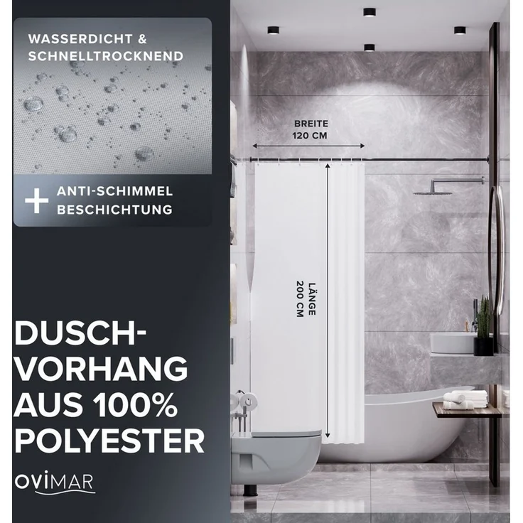 ovimar Duschvorhang Breite 120.00 cm (1-tlg), aus Polyester in Weiß zur Zum Aufhängen – Bild 2