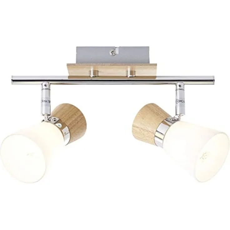BRILLIANT Lampe Nacolla Spotrohr 2flg holz hell/chrom/weiß | 2x D45, E14, 18W, geeignet für Tropfenlampen (nicht enthalten) | Köpfe schwenkbar