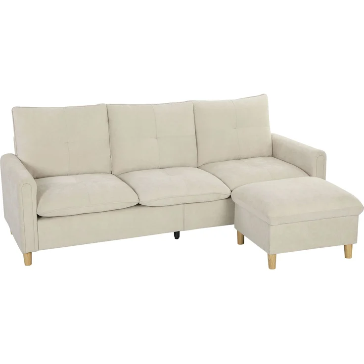 Rayofly-Modulares Ecksofa, 3-Sitzer mit Stauraumhocker, Leinenoptik Stoff, Creme, 80×210×77 cm – Bild 2