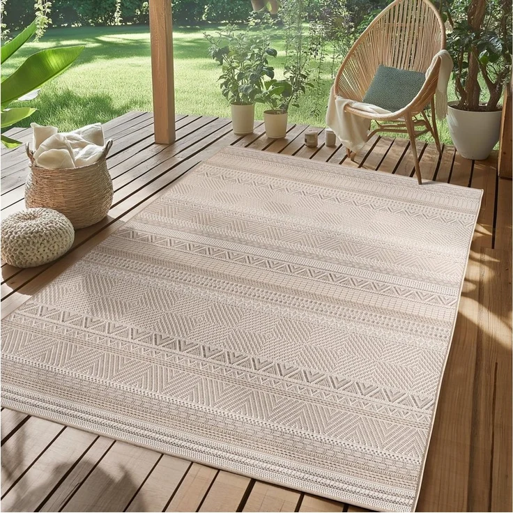 SIMPEX24 Outdoorteppich Boho Design, Rechteckig, Höhe: 5 mm, Outdoor Teppich Wetterfest Modern Design Wohnzimmer Küchen Terrasse – Bild 1