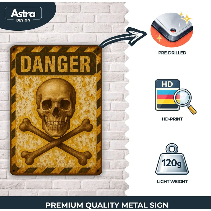 AstraDesign Blechschild 20x30cm - Danger Totenkopf – Metall – Mehrfarbig – AD0313 – Bild 3