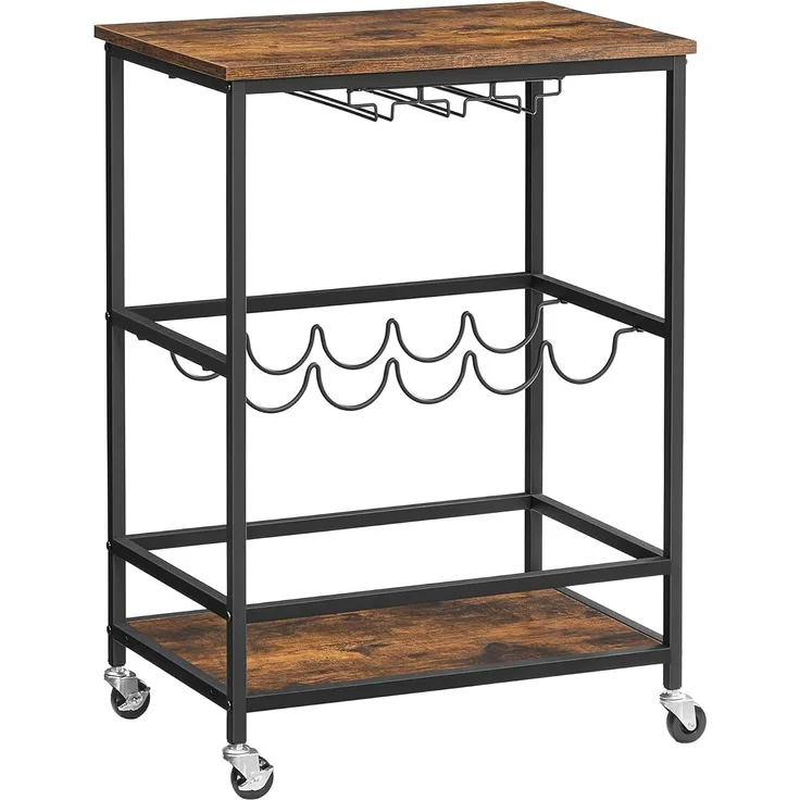 Vasagle Servierwagen auf Rollen, Industrie-Design, Vintagebraun-schwarz, 40 x 60 x 82 cm