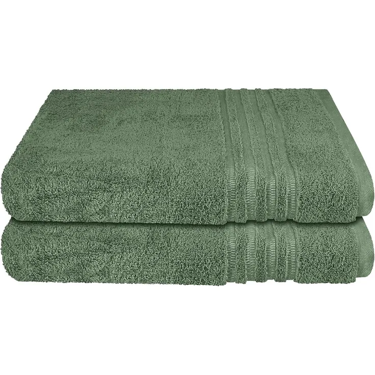 Schiesser Frottier Duschtücher Milano im 2er Set aus Flauschiger, hautfreundlicher Baumwolle, Made IN Green, Farbe:Dunkelgrün, Größe:70x140 cm