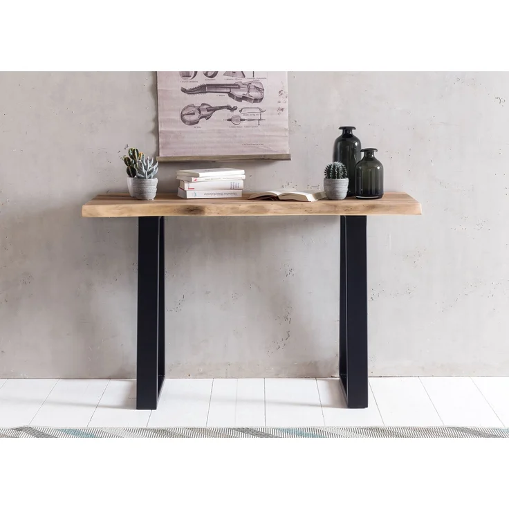 Konsolentisch GAYA 120cm Akazie Massivholz Landhausstil Baumkante Metallbeine – Bild 6