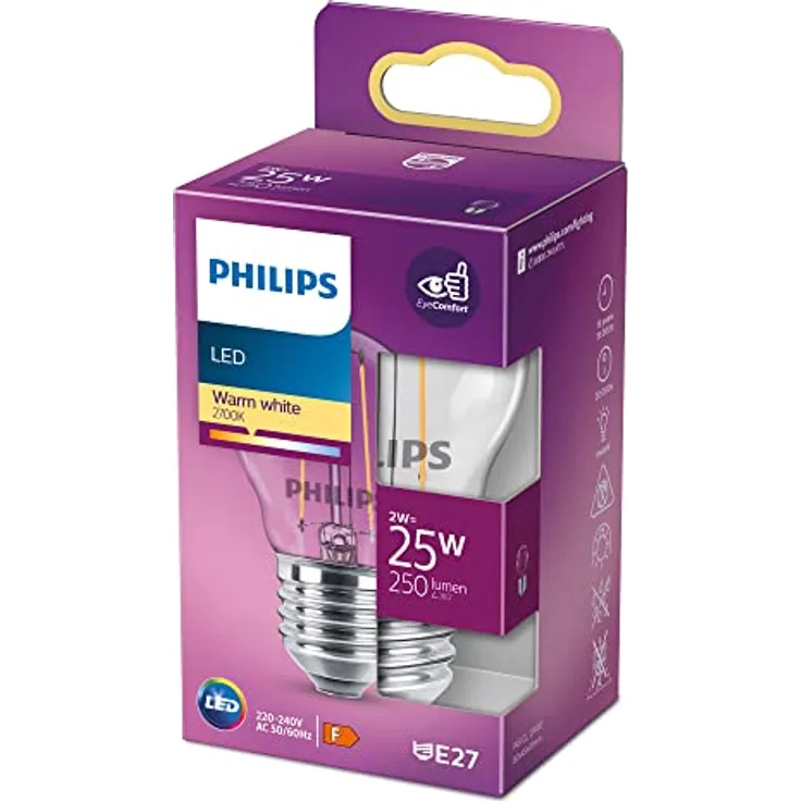 Philips LED Lampe Lüsterkolben E27, 250 lm Warmweiß (2700K), entspricht 25 W