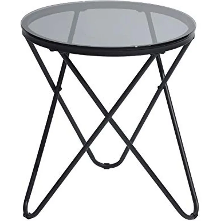 39F FURNITURE DREAM Couchtisch, rund, aus Metall und Hartglas, skandinavischer Nachttisch, für Wohnzimmer, Grau, Glas, 45x45x50cm
