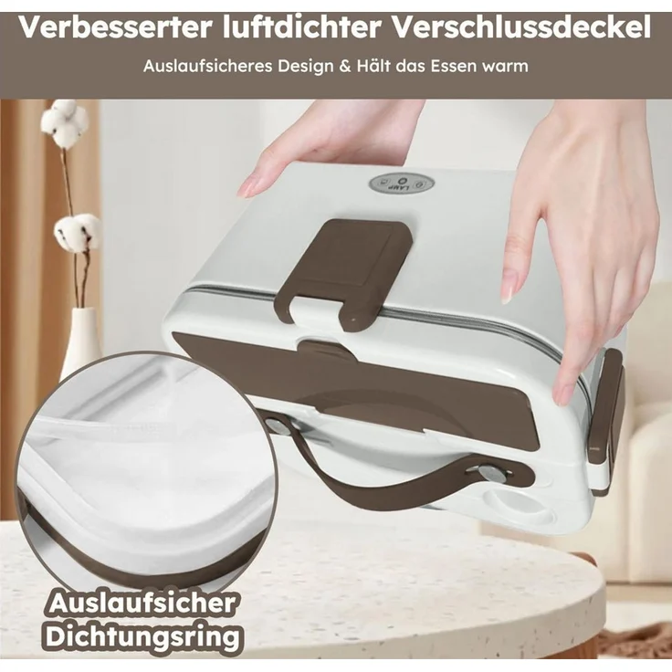MOPUEA Elektrische Lunchbox Elektrische Lunchbox4in1 75W Auto&Zuhause, auslaufsicher,inkl. Besteck, (Elektrische Lunchbox mit Heizelement für Zuhause, Auto und LKW, 1-tlg, 4-in-1 elektrisch beheizte Lunchbox mit 1.8L Behälter und Fächern), Schnelles Au... – Bild 4