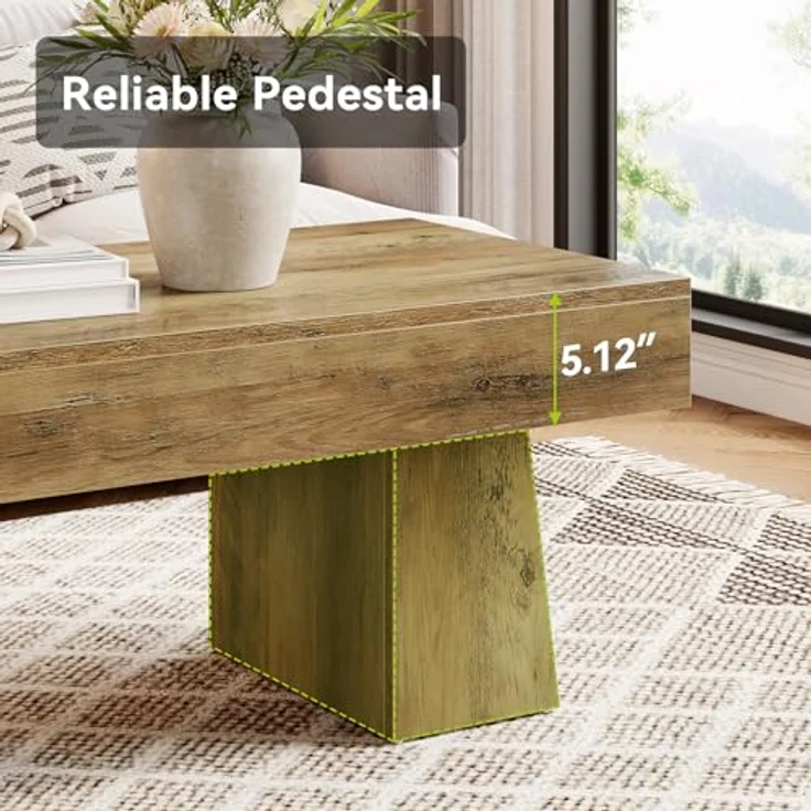LITTLE TREE Farmhouse Couchtisch, 120 cm, rechteckiger Beistelltisch aus Holz mit massivem Sockel, Moderne niedrige Cocktail- und Teetisch-Möbel für das Wohnzimmer (rustikales Braun) – Bild 8