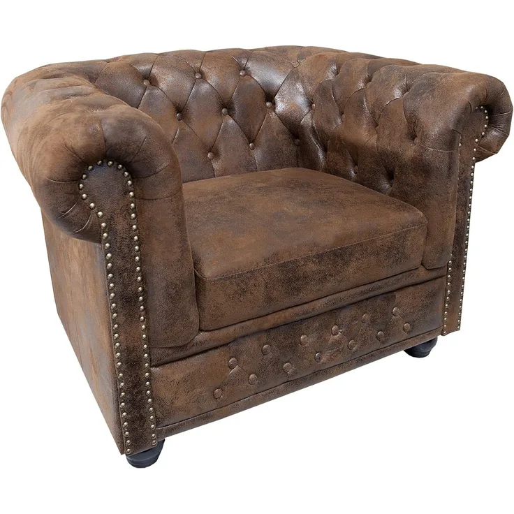 riess-ambiente Sessel CHESTERFIELD 110cm antik braun (Einzelartikel, 1-St), Wohnzimmer · Microfaser · mit Armlehne · Federkern