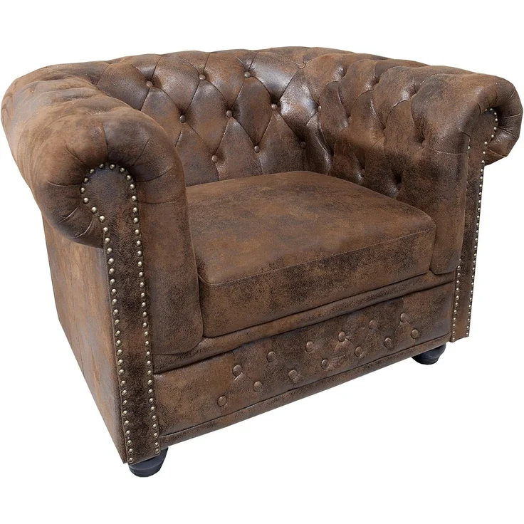 riess-ambiente Sessel CHESTERFIELD 110cm antik braun (Einzelartikel, 1-St), Wohnzimmer · Microfaser · mit Armlehne · Federkern – Bild 1