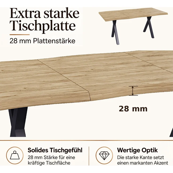 Merax Esstisch 160*78*75cm, geeignet für 4-6 Personen, Wellenförmiges Tischplattendesign, verdickte Tischplatte, X-förmige Eisenbeine, Holzfarbe – Bild 6