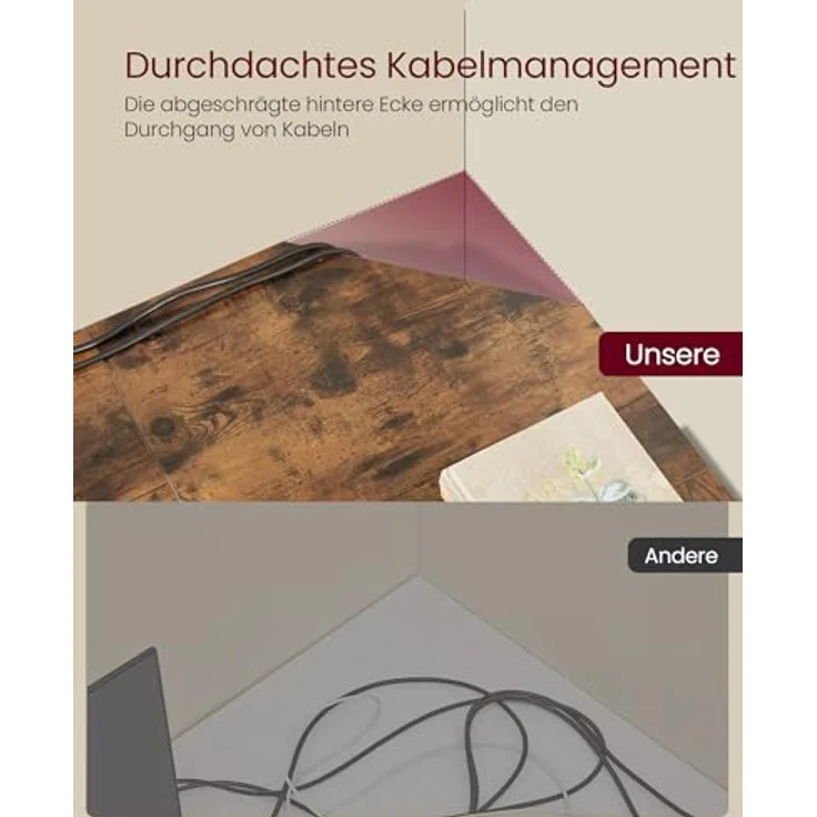 VASAGLE Schreibtisch, L-förmiger Computertisch, 140 x 140 x 76 cm, Eckschreibtisch, platzsparender Bürotisch, Gaming, Homeoffice, einfacher Aufbau, vintagebraun-tintenschwarz LWD73XV1 – Bild 6