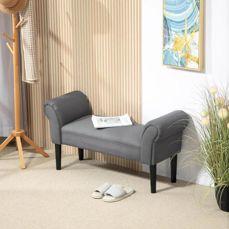 HOMCOM Polsterbank Flurbank für Schlafzimmer, bis 130 kg Belastbar (Sitzbank, 1-St, Bettbank), Segelstoff, Grau, 102 x 36 x 51 cm – Bild 2
