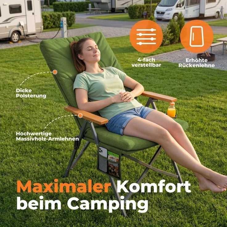 HOMECALL Campingstuhl Faltbar Hochlehner Luxus Klappstuhl mit 4,5cm Dicke Gepolstert (150kg Belastbar mit 4 Positionen Verstellbar Angelstuhl, 2 St), für Garten Balkon Wohnmobil – Bild 2