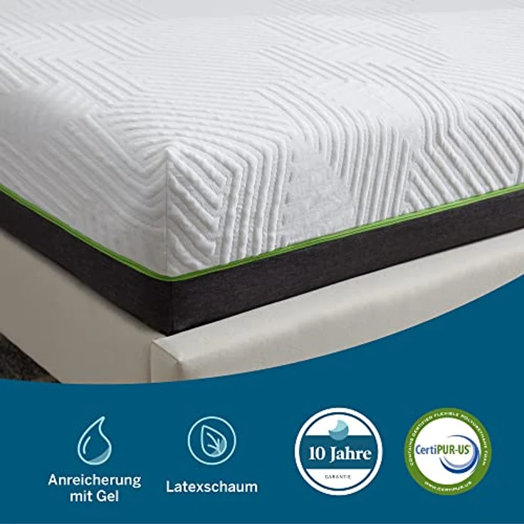LUCID 25 cm Latex Hybrid Matratze 135x190 cm, H3 – Federkernmatratze mit Gel Memory Foam & elastischem Latexschaum – Mittelfest – 135x190 cm – Bild 6