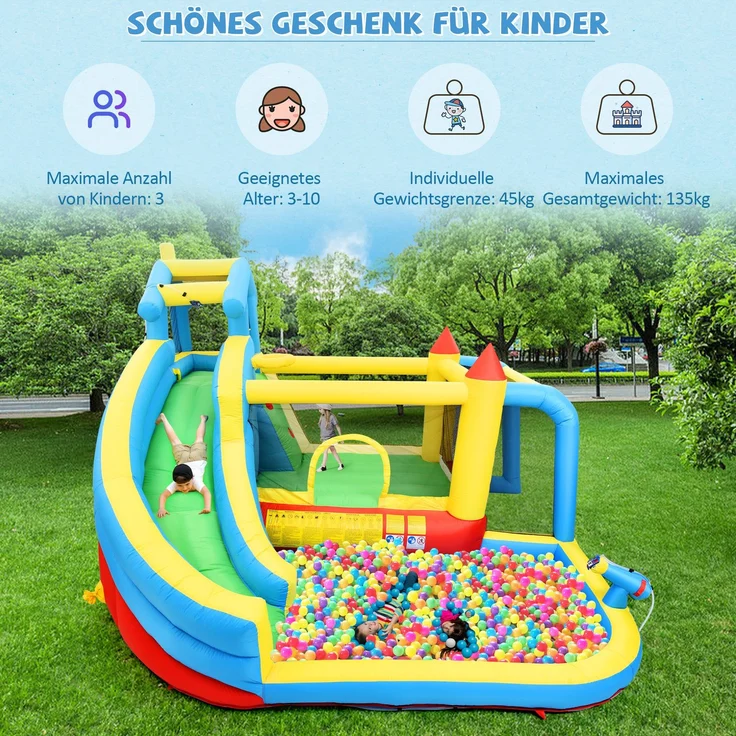 LVHOM Aufblasbare Hüpfburg mit Gebläse, Spielpool, Trocken-/Wasserrutsche, Springburg Outdoor, Wasserpark mit Trampolin, Planschbecken, 364 x 315 x 239cm – Bild 3