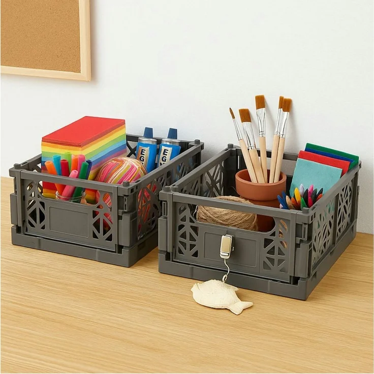 Koopman Klappbox Transportbox Kleinteilebox Faltbox 25x16x10cm 2 er Set, Grün, Faltbar, Kunststoff, Tragegriffe, Stabil – Bild 3