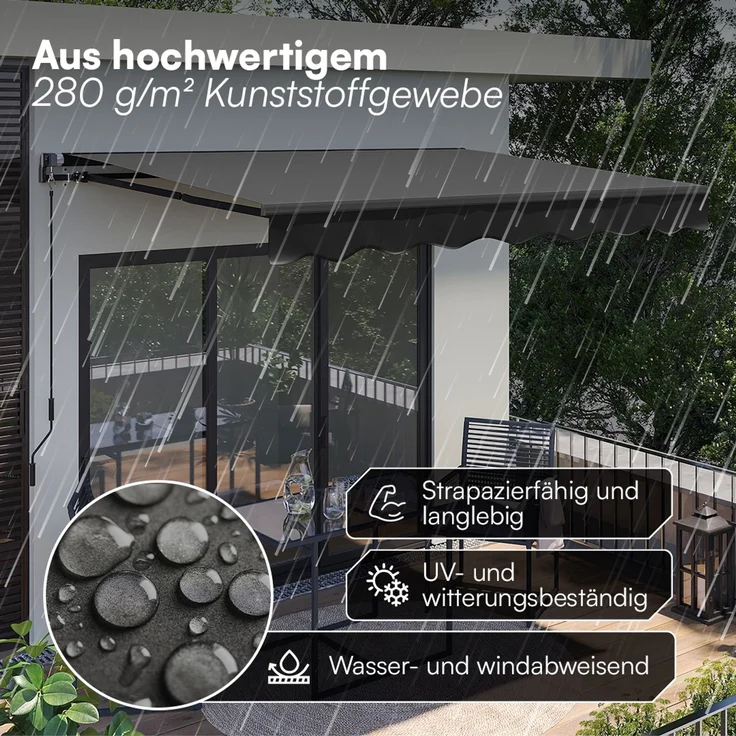 STEELSØN 'Kestria' Gelenkarmmarkise 250x200 cm, anthrazit, wetterfest und blickdicht, Markise mit Aluminium-Kassette und Wandhalterung, Balkonmarkise mit Handkurbel – Bild 3