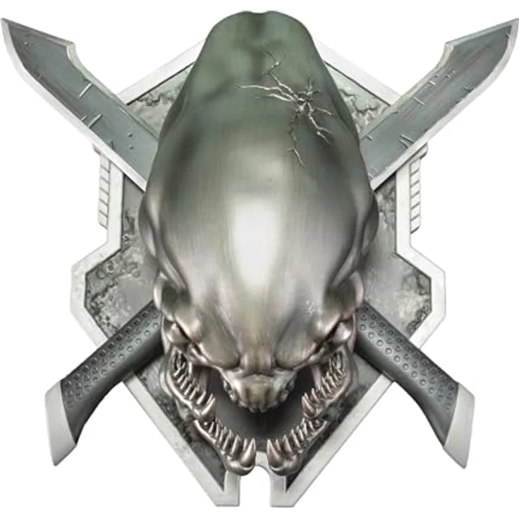 Dark Horse Halo Legendary Icon Skulptur, Grunt Sized Edition mit Elite-Schädel auf gekreuzten Kampfmessern, rotguss-grau, 25,4 cm hoch – Bild 1