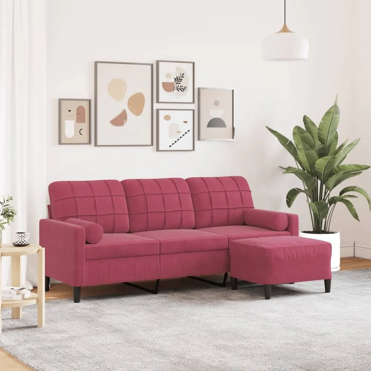 vidaXL 3-Sitzer-Sofa mit Hocker Weinrot 180 cm Samt 3278271 – Bild 1
