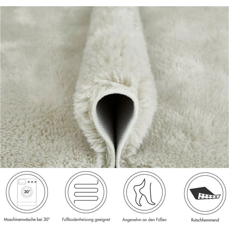 andiamo Badematte rutschfest Florida - Badezimmerteppich weich und flauschig - Badteppich rutschfest waschbar Duschvorleger Badvorleger für Badezimmer 40x60 cm beige – Bild 2