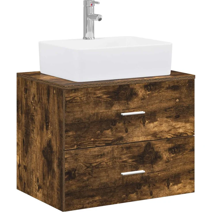 vidaXL Wandmontierter Waschbeckenunterschrank Geräucherte Eiche 3404386 – Bild 2
