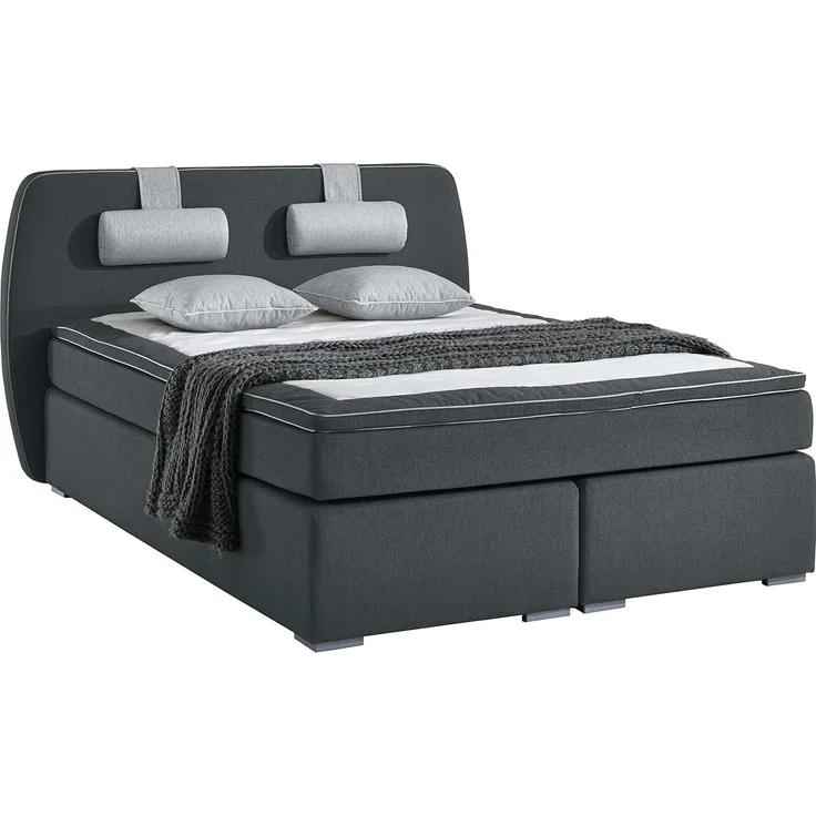 Atlantic Home Collection Boxspringbett REX, 140x200 cm, inklusive Topper (Härtegrad H2) und Nackenkissen, dunkelgrau
