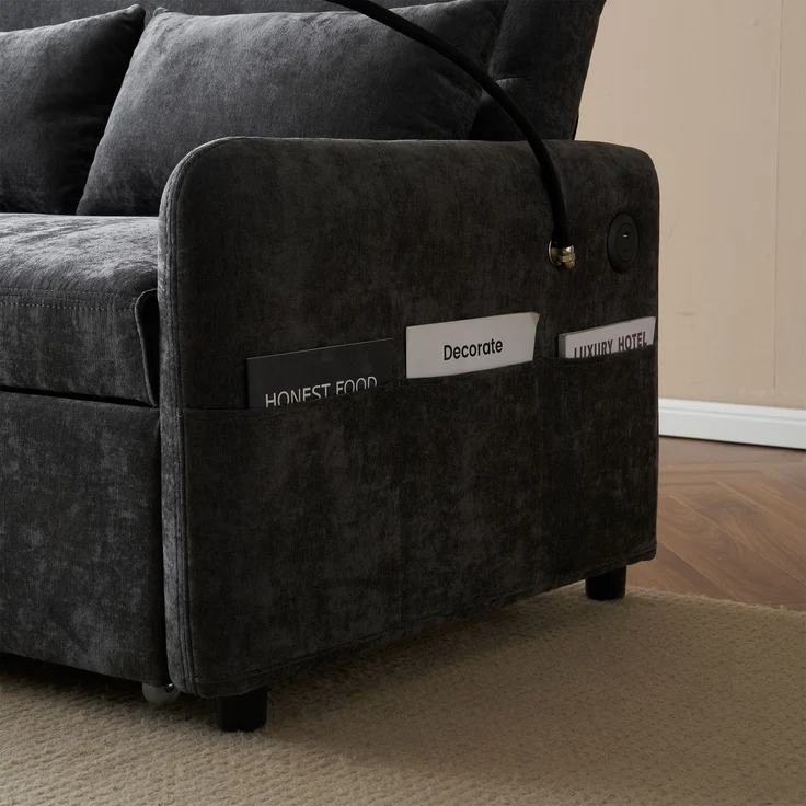 ZUBALIYA Schlafsofa 163x81 cm, mit USB - Anschluss, mit Ausziehbett, mit Chenille - Bezug, mit Samtbezug, mit Schaumstoffpolsterung, Weiß – Bild 9