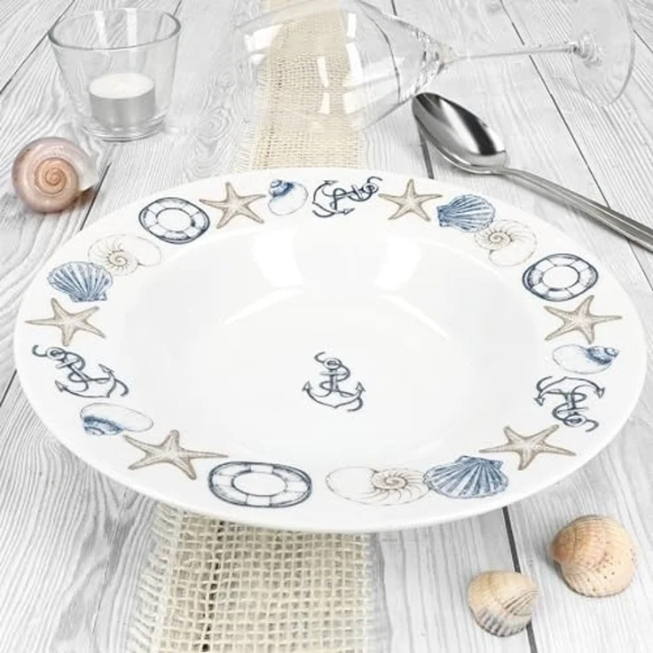 MamboCat Suppenteller 6x Neptun Suppenteller Porzellan tiefe Teller Pasta maritim Anker – Bild 3