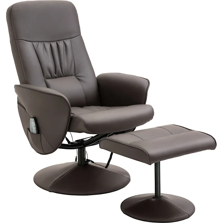 HOMCOM Relaxsessel mit Fußhocker, Kunstleder, Stahl, Braun, 76B x 81T x 105H cm – Bild 1