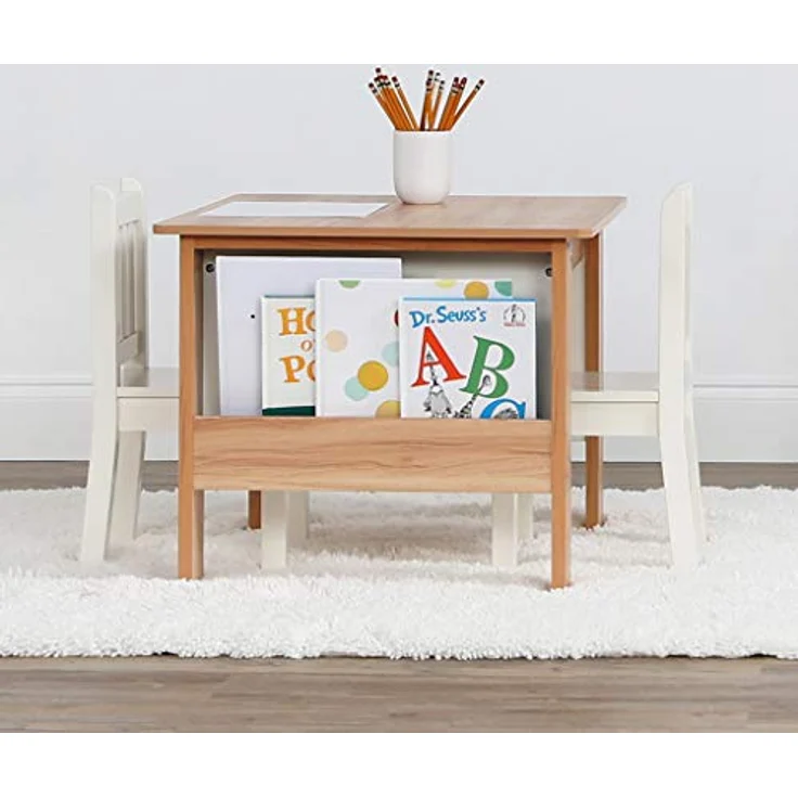 Humble Crew Journey Kindertisch aus Holz mit 2 Stühlen und Bücherregal – Spieltisch für Kinderzimmer, Natur/Weiß – Bild 9