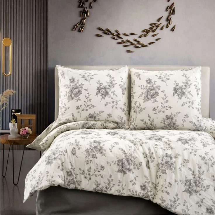 ZIRVEHOME Bettwäsche Baumwolle Bettwäsche-Set Beige Bettbezug Schwarz geblümt Evla V1, Renforce, 4 teilig, Baumwolle Bettbezug Beige mit Blumenmuster in Schwarztönen – Bild 5