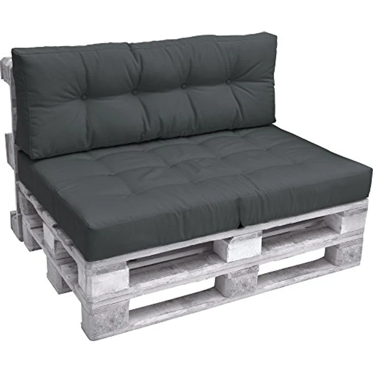 Beautissu Palettenkissen ECO Elements, graphit, Textil, 80x15x120 cm, für Europaletten, mit Karo-Struktur und Zierknöpfen – Bild 7