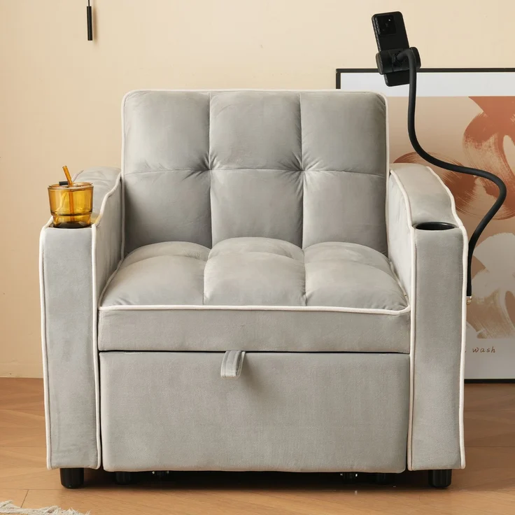 1-Sitzer Schlafsessel B 83 x T 167 x H 76 cm aus Samt mit Schlaffunktion – Bild 3