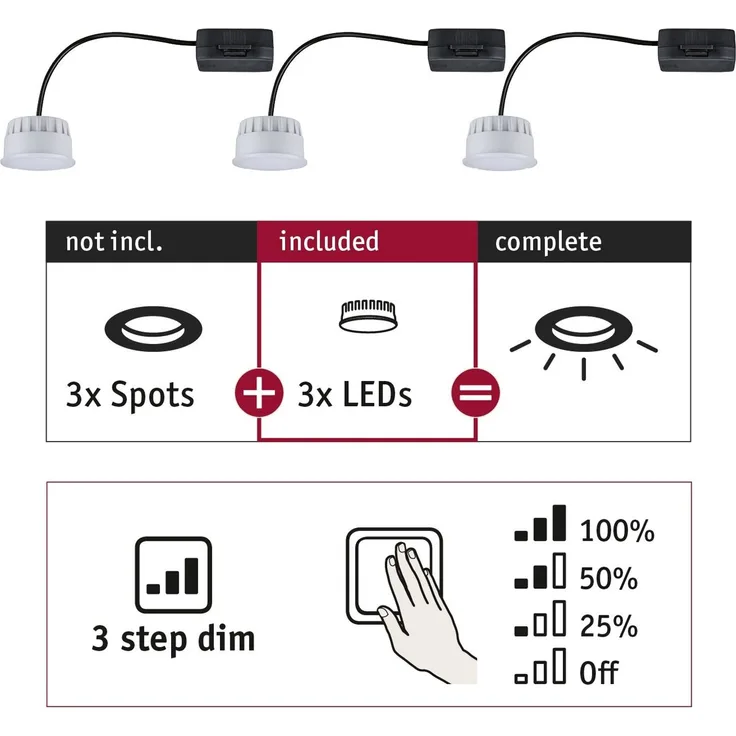 Paulmann No. 92473 LED Modul Einbauleuchte Choose Coin 3er-Set 2700K Satin